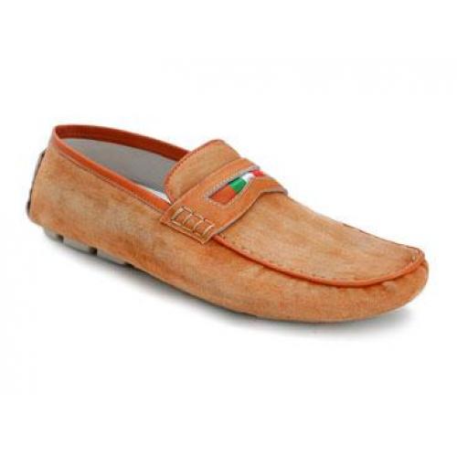 Bacco Bucci "Zubrus" Mango Genuine Hand Brushed Italian Vintage Calfskin Loafer Shoes